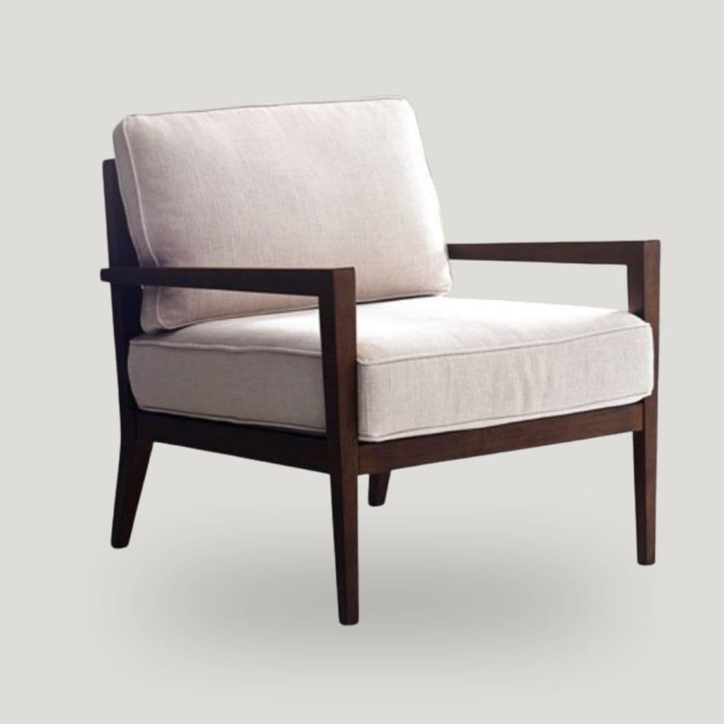 Urbanfry Homes Arlo Lounge Chair – Mocha Walnut Frame with Sand Upholstery Urbanfry Homes Arlo Lounge Chair – Mocha Walnut Frame with Sand Upholstery