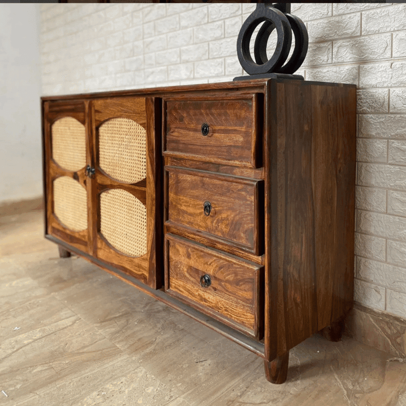 Urbanfry Homes Viola Rattan Wood Sideboard Urbanfry Homes Viola Rattan Wood Sideboard